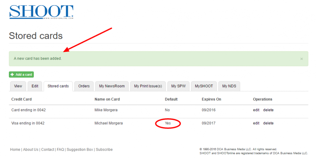 Stored cards members.shootonline.com 3